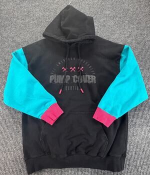All American Roughneck Here To Work Hoodie Mens Large Color Block Pullover Retro